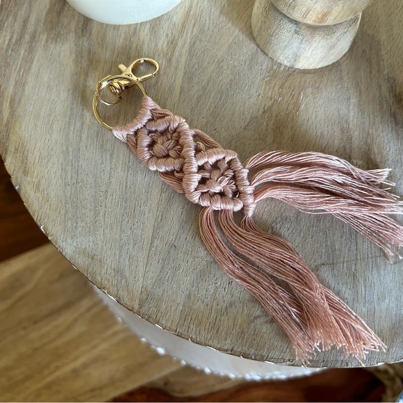 Accessories - Macrame Purse Charm Key Chain Boho Purse Tassel Pink Purse Accessory Spring